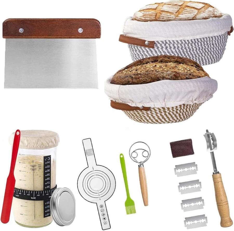 Rijsmandjes Starterset Broodbakmandjes Zelf Brood Bakken Handgeweven Katoen 25x23 cm Geel