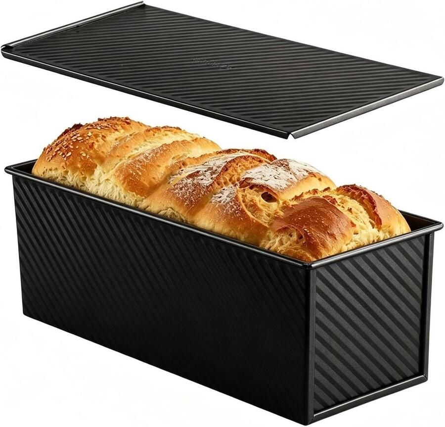 Brood bakpan Broodvorm met deksel Brood bakken Golvend anti-aanbak patroon 32x12x11 cm Zwart