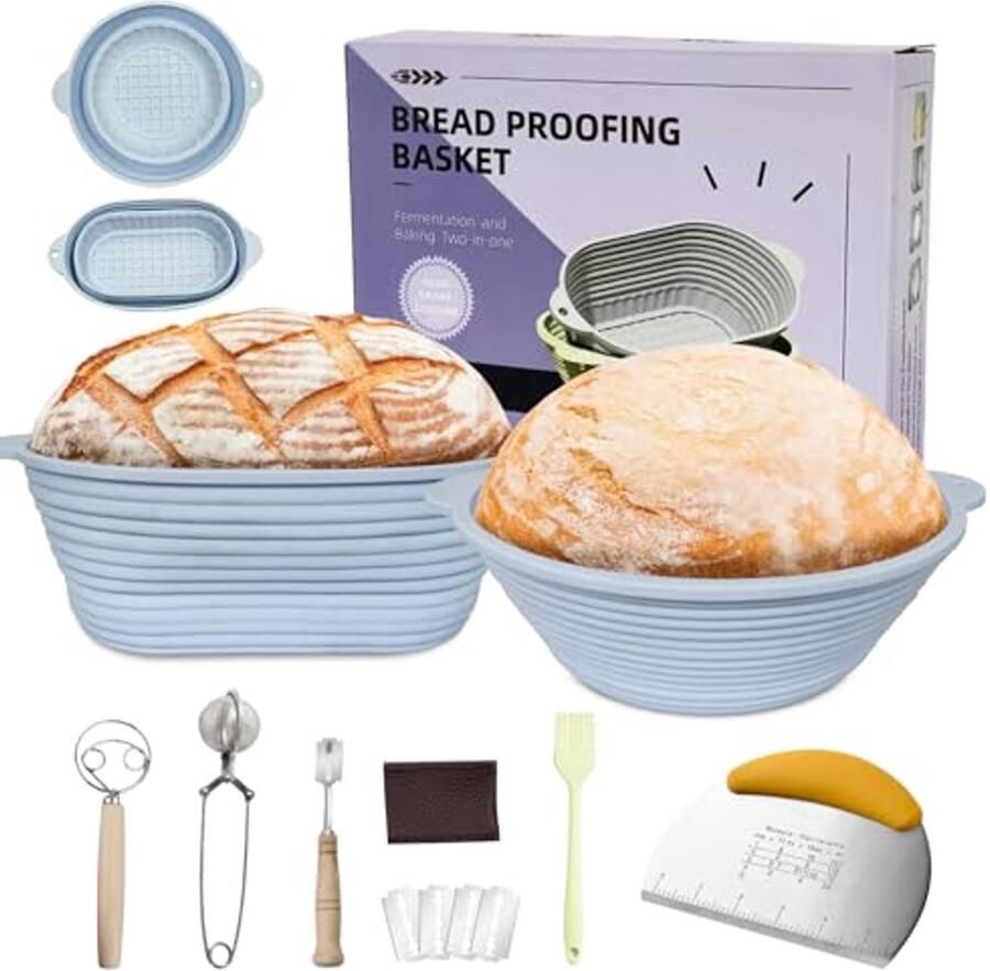 Brood Bakset Zuurdesem Starter Brood Bakken Thuis Opvouwbare Siliconen Manden 2 Stuks Blauw