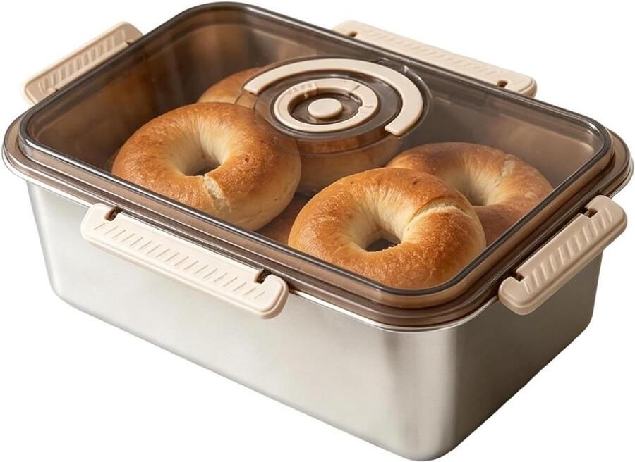 Brood Bewaardoos Metalen Broodtrommel Brood Vers Houden Luchtdicht Met Ventilatie 35.5 cm Lengte Zilverkleurig