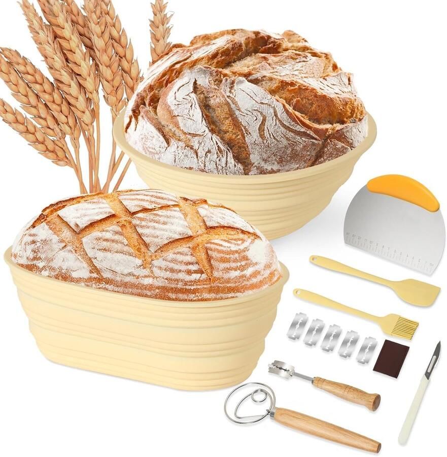 Brood Fermentatie Mand Zuurdesem Starter Set Broodbakken Thuis Opvouwbaar Siliconen Ontwerp 23cm Rond 25cm Ovaal Geel