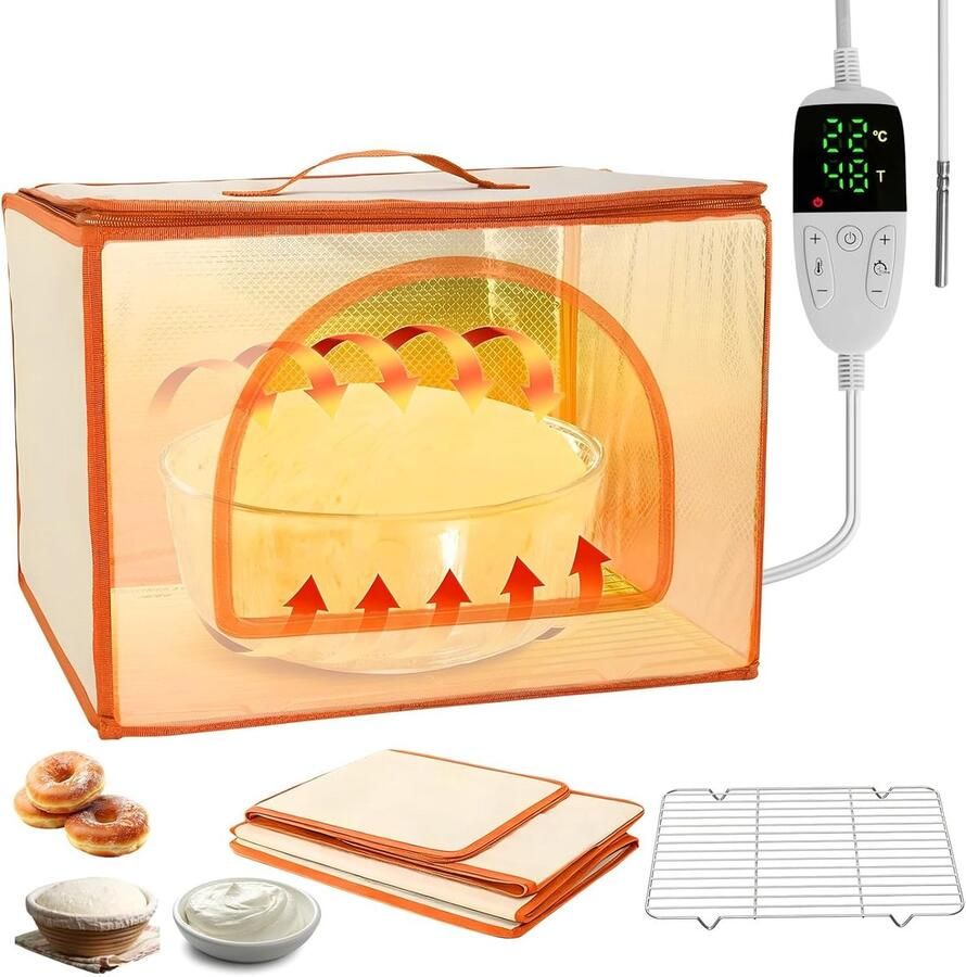 Brood Fermentatiebox Rijskast Zuurdesem Perfect Brood Bakken Temperatuurregeling 10-45°C 30x40x28 cm Oranje