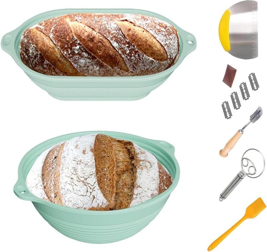 Brood Mand Rijsmandje Bakvorm Brood Bakken Inklapbaar Ontwerp 2 Bakvormen Lichtgroen