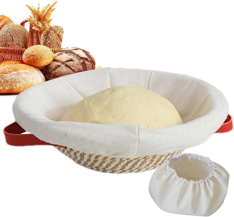 Brood Mand Set Rijsmandjes Bakken Zelf Brood Maken Handgemaakt Katoen Touw 23x9.5cm Rond Met Voering Deksel
