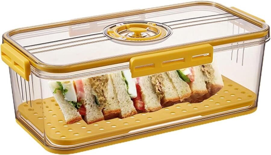 Broodtrommel Brooddoos Vershouder Brood Vers Houden Instelbaar Luchtventiel 335 x 185 x 12 cm Geel