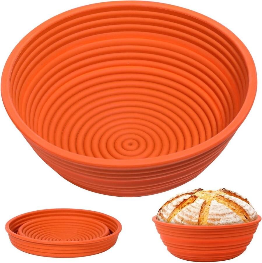 Brood Proofing Mand Rijsmand Zuurdesem Brood Bakken Opvouwbaar Siliconen Ontwerp 24 cm Diameter Grijs
