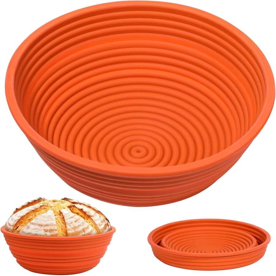 Brood Proofing Mand Rijsmand Zuurdesem Zelf Brood Bakken Opvouwbaar Siliconen Ontwerp 24 cm Diameter Grijs