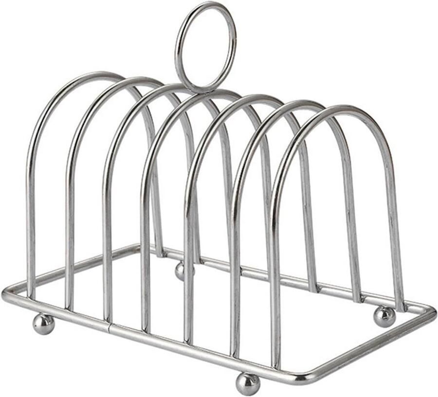 Brood Rek Toast Houder Ontbijt Serveren Zes Sleuven 15 x 12 x 8 cm Zilver