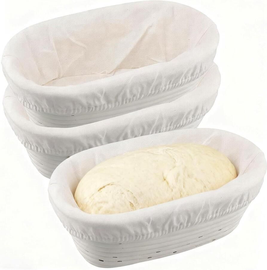 Brood Rijs Mande Banneton Zuurdesem Artisan Brood Bakken Handgemaakt Rotan Materiaal 3 stuks 25cm Wit