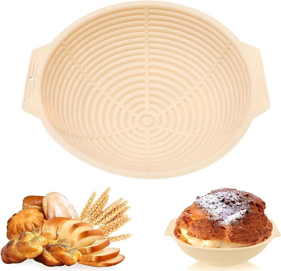 Brood Rijs Weegschaal Banneton Broodmand Zuurdesem Brood Maken Opvouwbaar Siliconen Materiaal 24.9 cm Beige