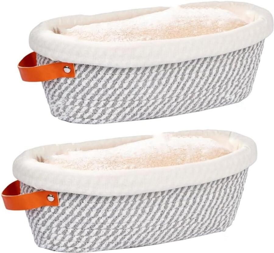 Brood Rijsmand Banneton mand Ambachtelijk brood bakken Compleet met voering 2 Stuks 26x14cm Grijs en Wit