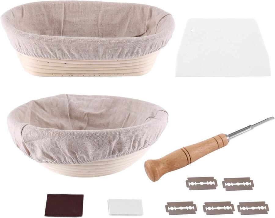 Brood Rijsmand Set Bakvormen Accessoires Brood Bakken Thuis Inclusief Lamé 2-10 Inch Ovaal Natuurlijk