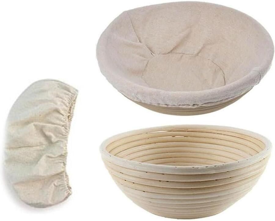 Brood Rijsmanden Broodmand Rijs Zelf Brood Bakken Met Linnen Voering 23cm Diameter Natuurlijk