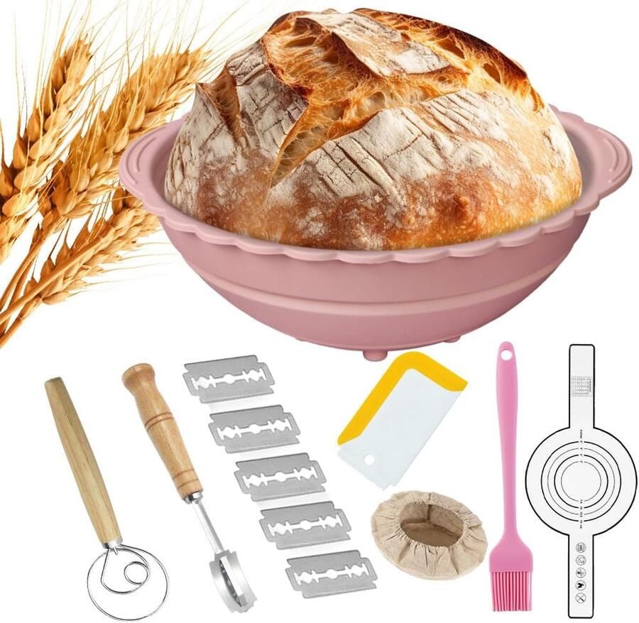Brood Rijsset Bakbenodigdheden Zelf Brood Maken Complete Siliconen Set Rond Roze