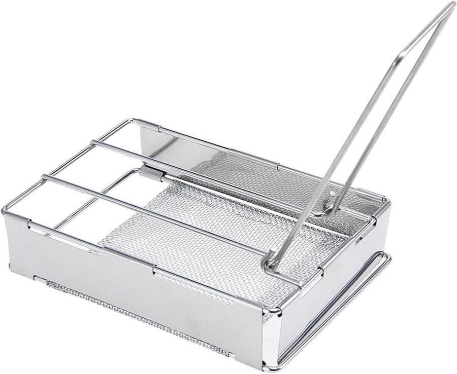 Brood Rooster Grill Opvouwbaar Rooster Outdoor Koken Roestvrij Staal 16.5 x 12.5 cm Zilver