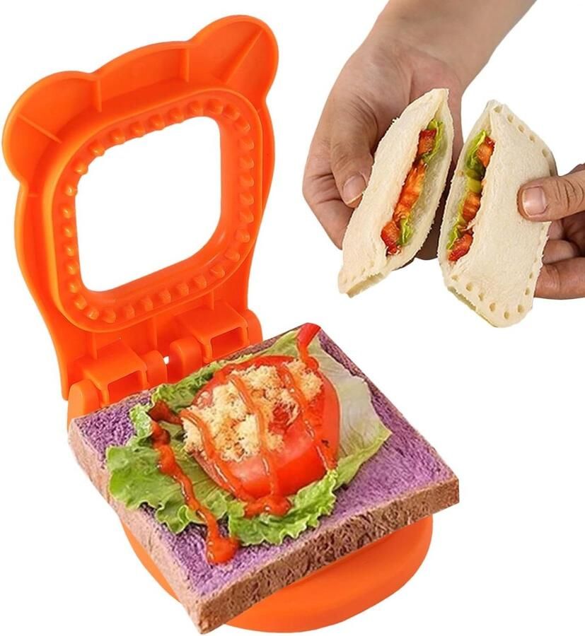 Brood Snijder Sandwich Maker Maak Lunch Snijdt en Dicht 15.5x12.5cm Oranje