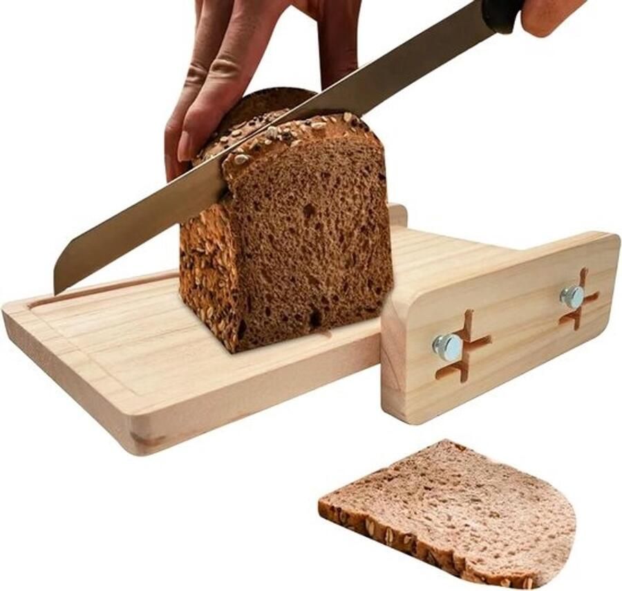 Brood Snijhulp Brood Snijmachine Gelijkmatig Snijden Verstelbare Geleider Kruimellade 29 x 18 x 18 cm Houtkleur