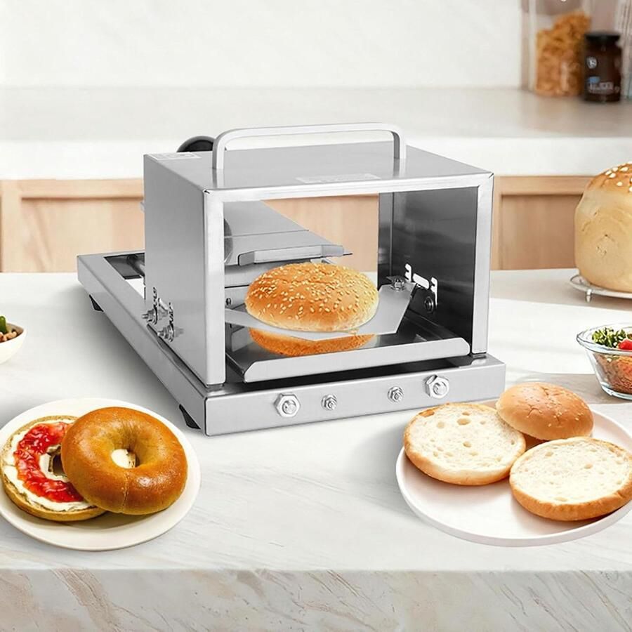 Brood Snijmachine Broodsnijder Bakkerij Hamburgerbroodjes Snijden Verstelbare Dikte 41 x 20 x 19 cm Zilver