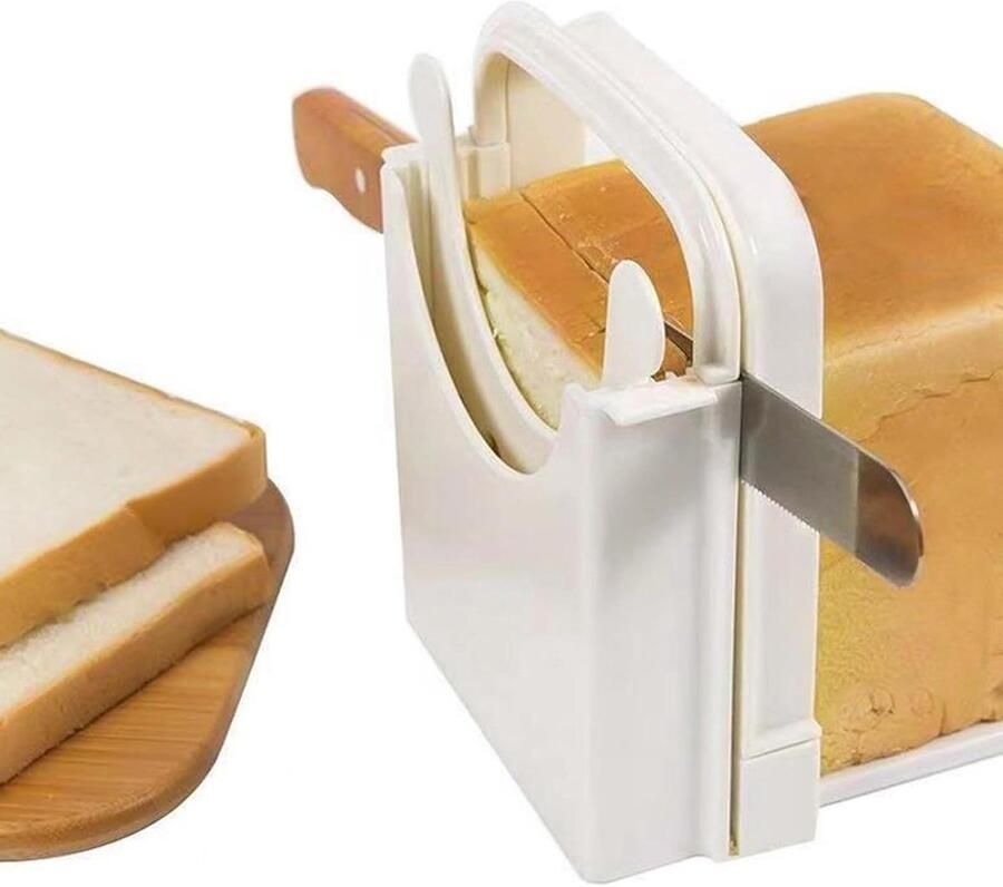 Brood Snijmachine Snijgereedschap Gelijkmatig Snijden Opvouwbaar Ontwerp 17.8 x 14.5 cm Wit