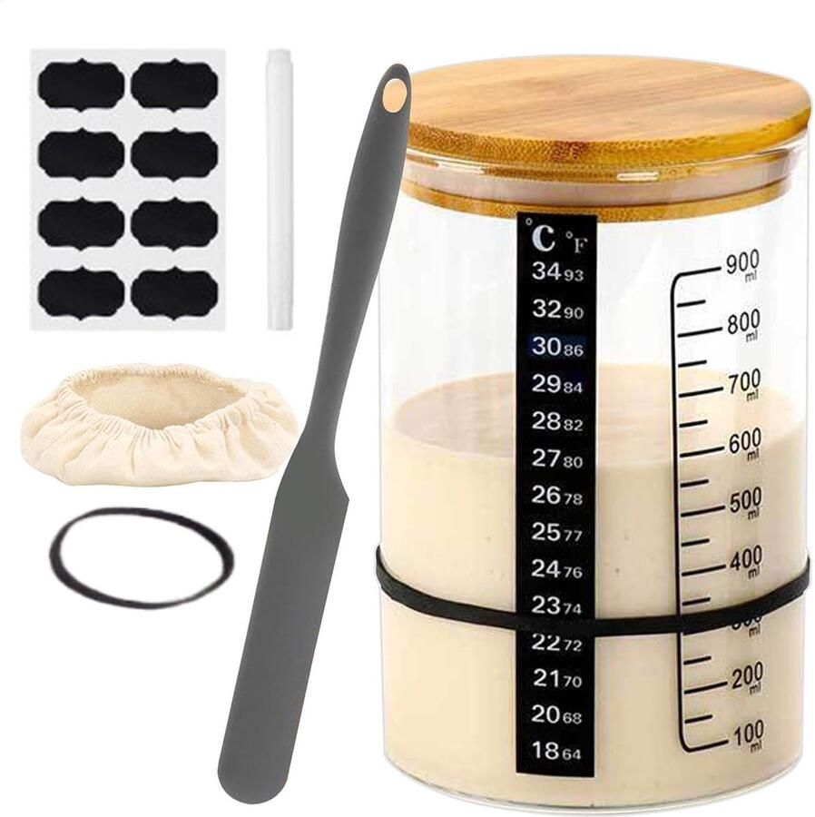 Brood Starter Pot Zuurdesem Container Bakken Thuis Met Temperatuurmeter 21x14x11 cm N.v.t