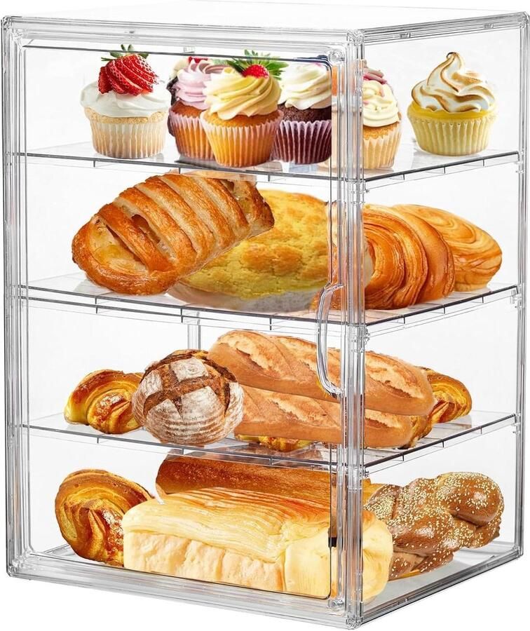 Broodbak Broodtrommel Keuken Gebak Vers Houden Verstelbare Planken 28.9 x 24.9 x 38.88 cm Transparant