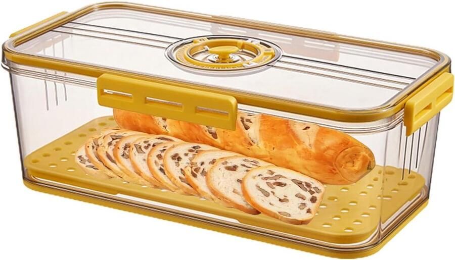 Broodbak Broodtrommel Opslagcontainer Brood Vers Houden Met Tijdregistratie 33.5 x 18.5 x 12 cm Geel