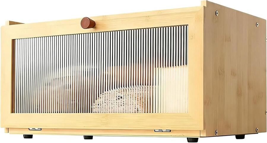 Broodbak Hout Opbergdoos Keuken Voedsel Vers Houden Zichtbaar Voorpaneel 21x25x40 cm Natuurlijk Hout