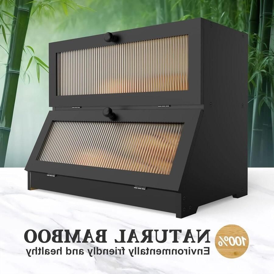 Broodbak Houten broodtrommel Brood bewaren Dubbele laag 39 x 25 x 32 cm Zwart