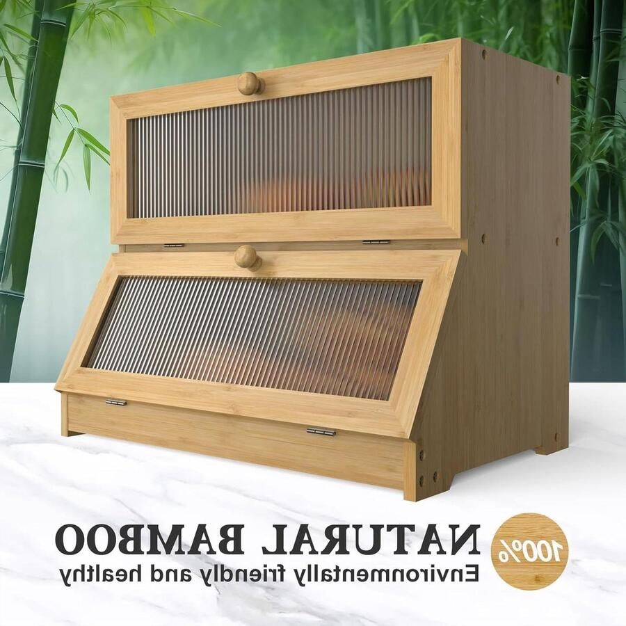 Broodbak Houten broodtrommel Keuken organiseren Dubbel laags ontwerp 39x25x32cm Bamboe