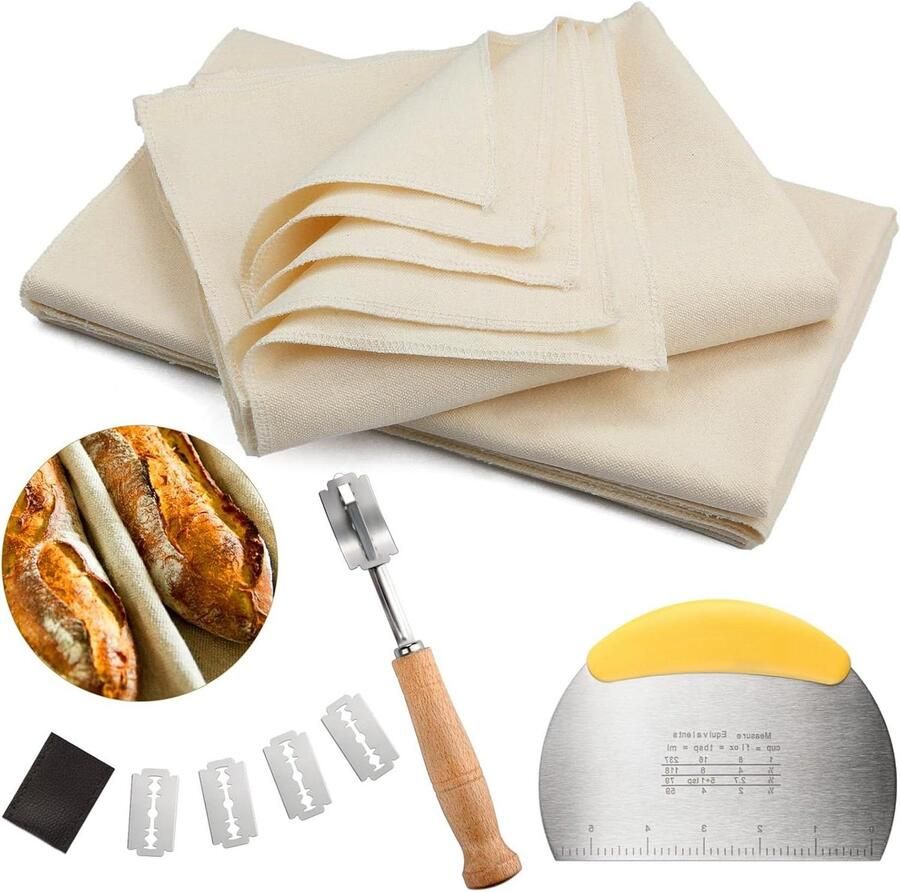 Broodbak Linnen Deegdoek Set Brood Bakken Inclusief Deegkaart 75x45cm 2 stuks Natuurlijk