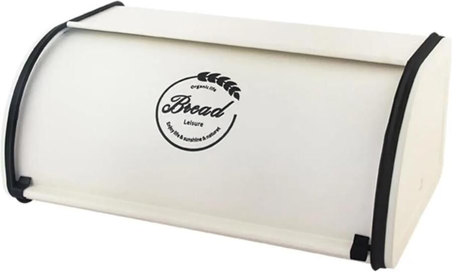 Broodbak met Deksel Broodtrommel Keuken Brood Vers Houden Stevige Metalen Constructie 33cm x 21cm Wit