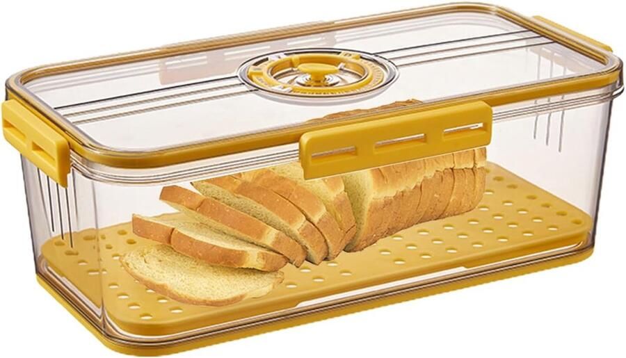 Broodbak met Tijdregistratie Vershouder Brood Vers Houden Luchtdichte Opslag 33.5 x 18.5 x 12 cm Geel