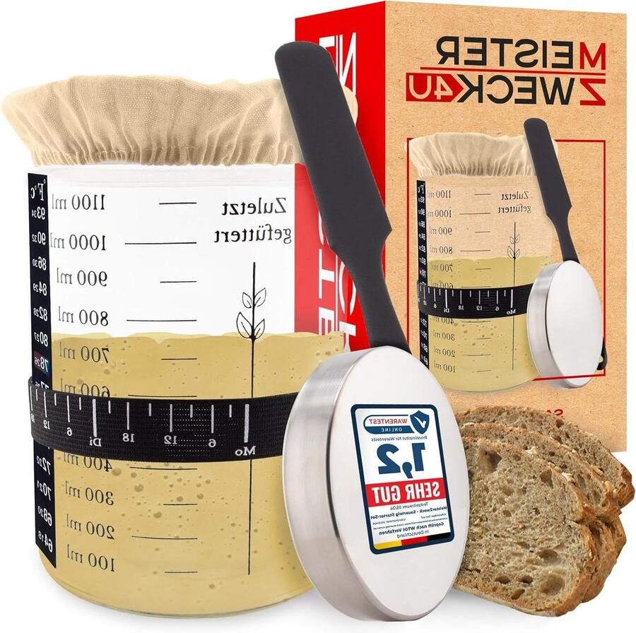 Broodbak Starterset Zuurdesem Starter Zelf Brood Maken Compleet Inclusief Tools 1100 ml Transparant