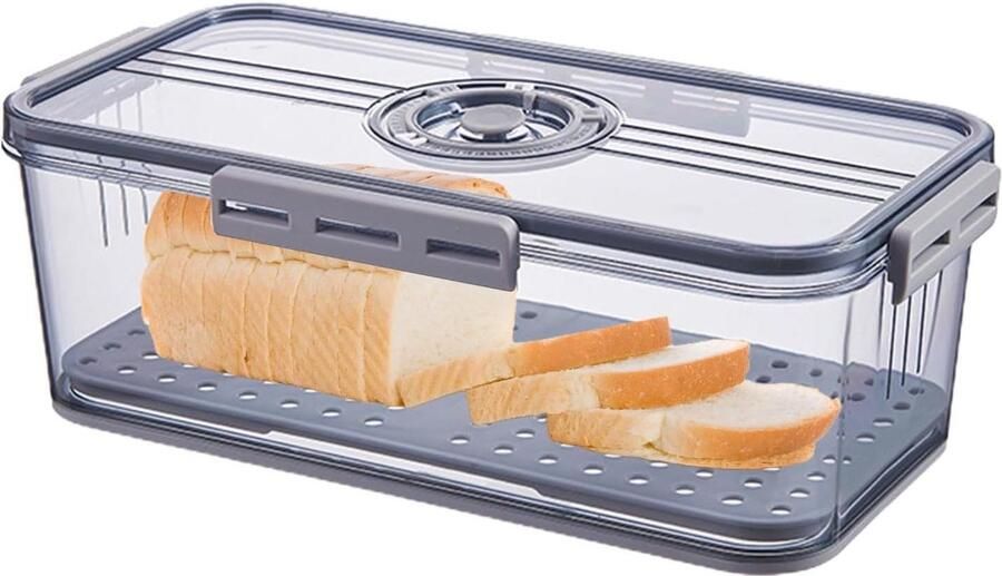 Broodbak Voedselbewaarbak Brood Vers Houden Instelbaar Luchtventiel 335 cm Lengte Grijs