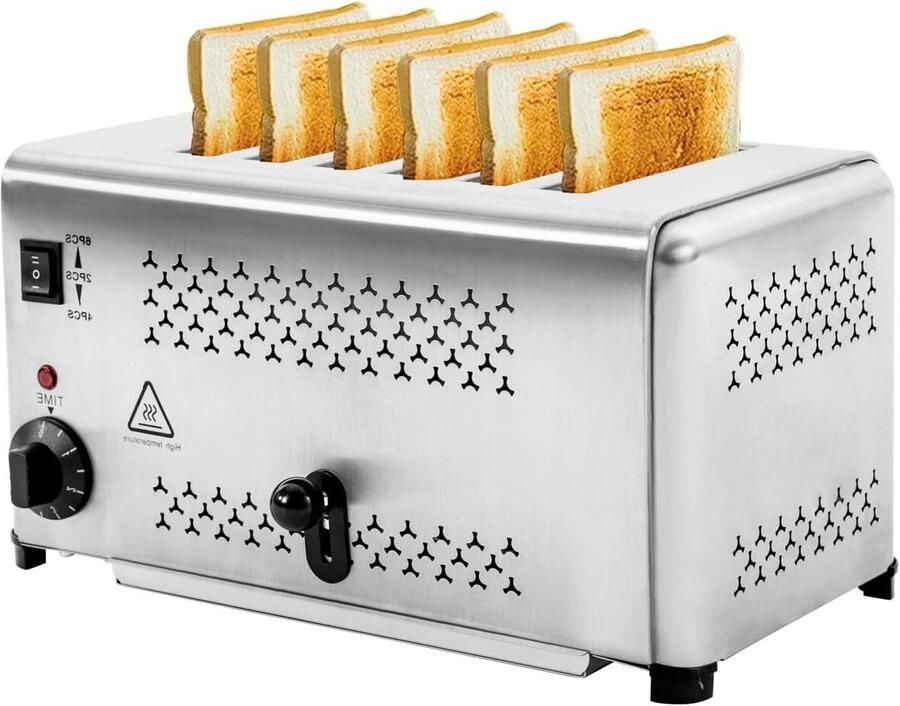Broodbakmachine 2400 W 6 sneden 3 toastmodi (2 4 of 6 schijven) broodbakmachine vijf tijdopties om de gewenste toastgraad te bereiken