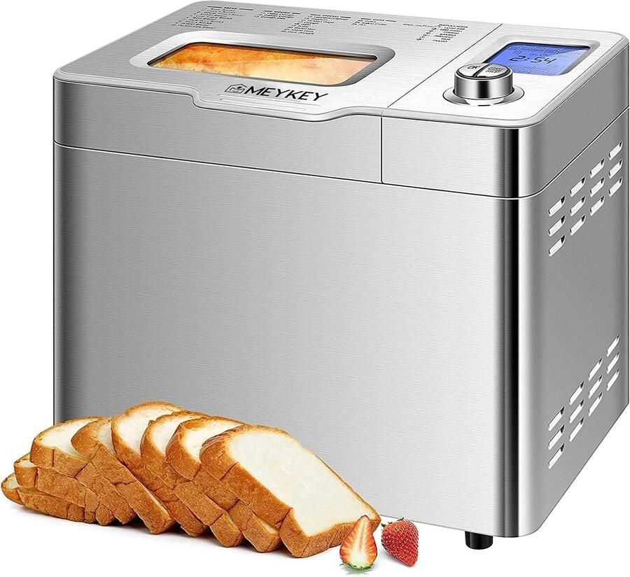Broodbakmachine 900 g Automatische Broodbakker met 25 Programma's 550W 3 Broodmaten Met Ingrediëntendispenser en Timer