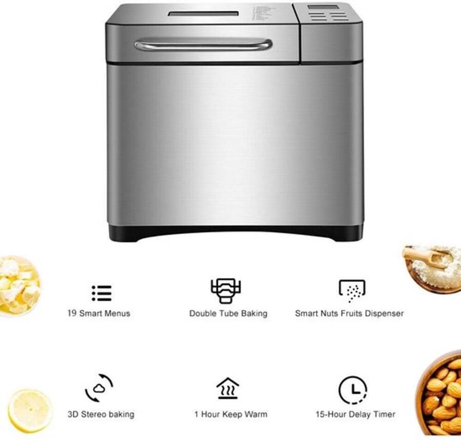 Broodbakmachine Automatisch 650 W Vermogen 19-in-1 Programma's Digitaal Aanraakpaneel 6.5 Kg Gewicht Keukenapparaat