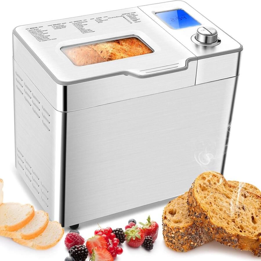 Broodbakmachine Automatische bakker Zelf brood bakken 25 bakprogramma's 500-1000 gram Zilverkleurig