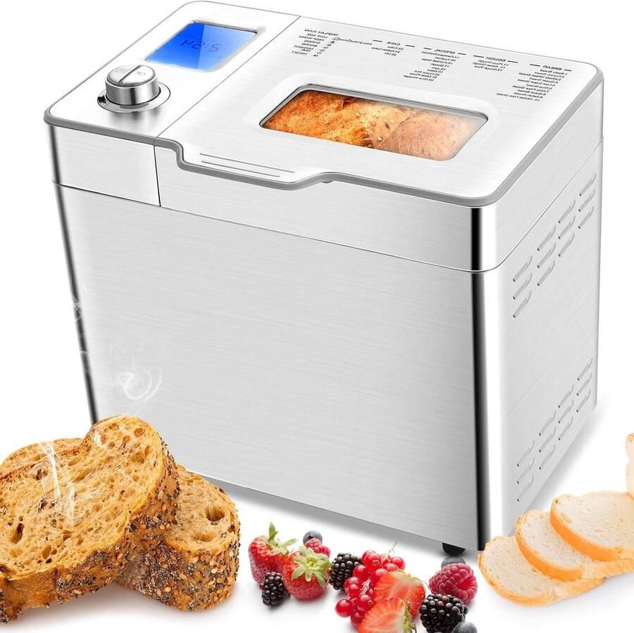 Broodbakmachine Automatische bakker Zelf brood maken 25 Bakprogramma's 1000g Capaciteit Zilverkleurig