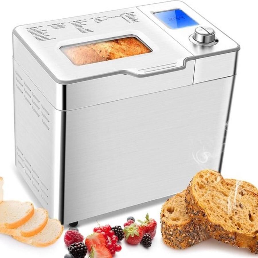 Broodbakmachine Automatische broodmaker Zelf brood bakken 25 bakprogramma's 500-1000 gram Zilverkleurig