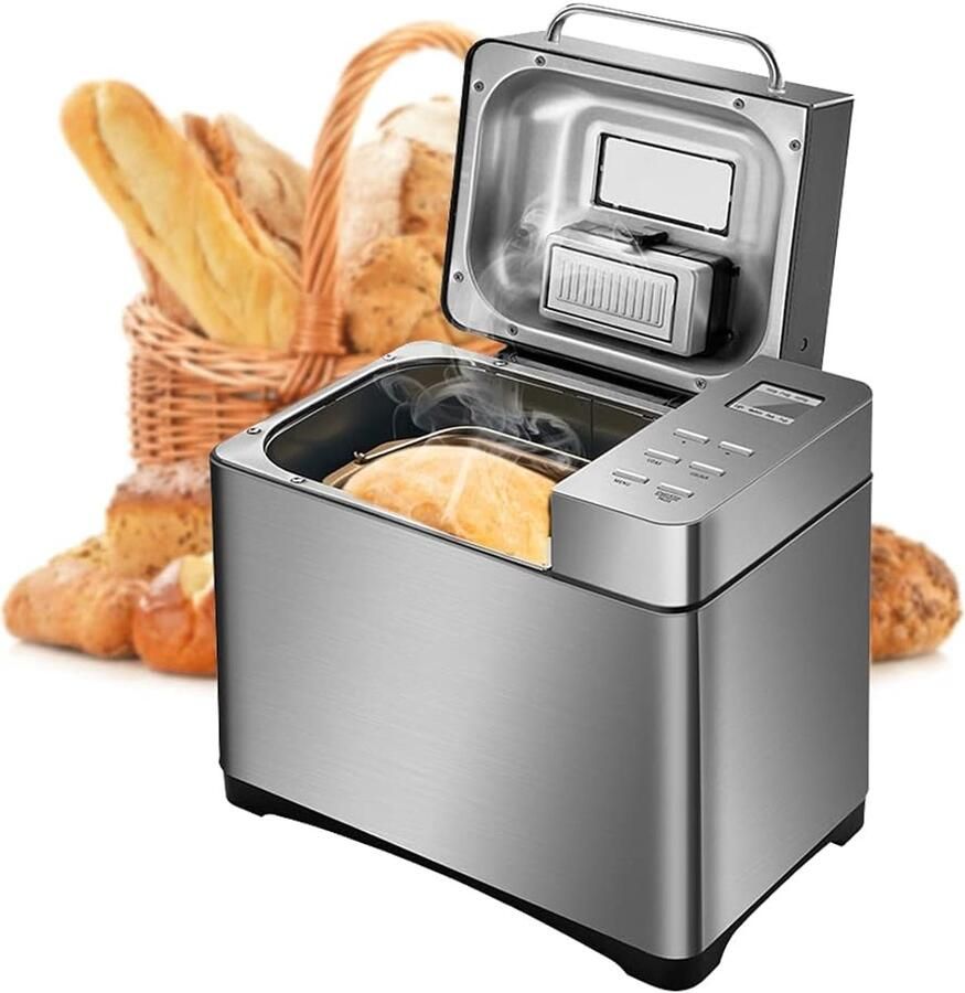 Broodbakmachine Bakautomaat Keukenmachine Zelf Brood Bakken Automatische Notendispenser 1 kg Capaciteit Zilver