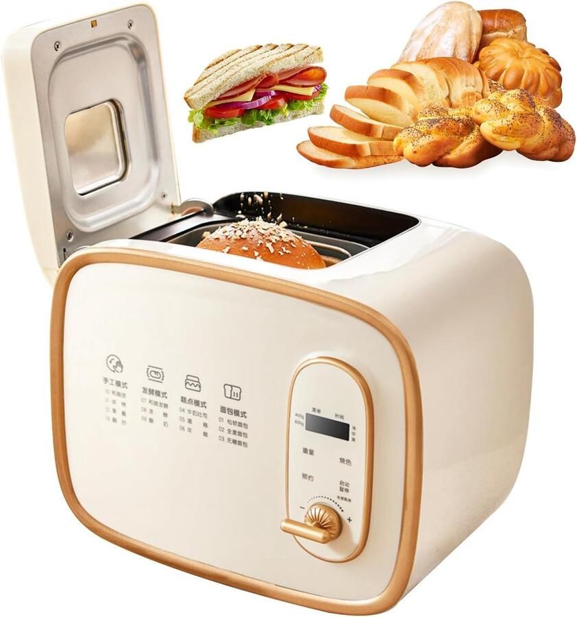 Broodbakmachine Broodmaker Apparaat Zelf Brood Bakken Automatische Gisting 24 x 29 x 24 cm Zilver