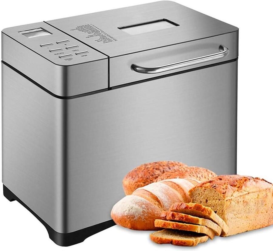 Broodbakmachine Broodmaker Bakmachine Zelf Brood Maken 19 Bakprogramma's 3 Broodmaten Zilver