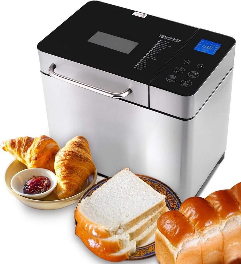 Broodbakmachine Broodmaker Zelf brood bakken 19 programma's automatische ingrediëntenbox 1000 gram Zilver
