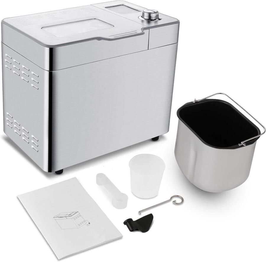Broodbakmachine Broodmaker Zelf brood bakken 25 bakprogramma's 900 gram capaciteit Zilver