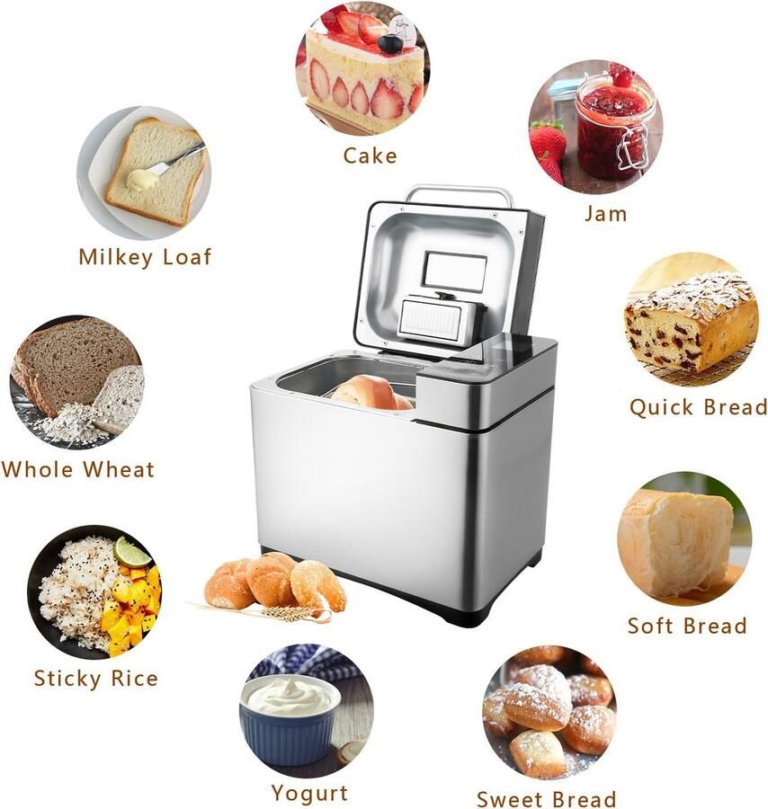 Broodbakmachine MELVRA – 19 Programma s – Broodbakautomaat met Ingrediëntenvak – 15u Timer – 500-900 g