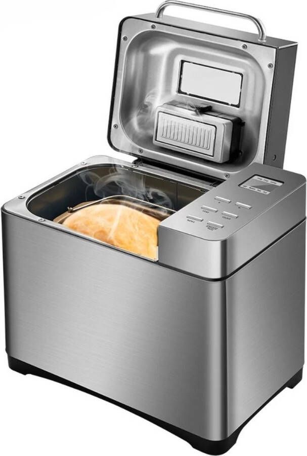 Broodbakmachine Roestvrij Staal Capaciteit: 1Kg 19 programma's in 1 Automatische Broodbakmachine 650W Programmeerbare Broodmachine Met 3 Broodmaten Inclusief Receptenboek Broodbakken Warmhoud functie
