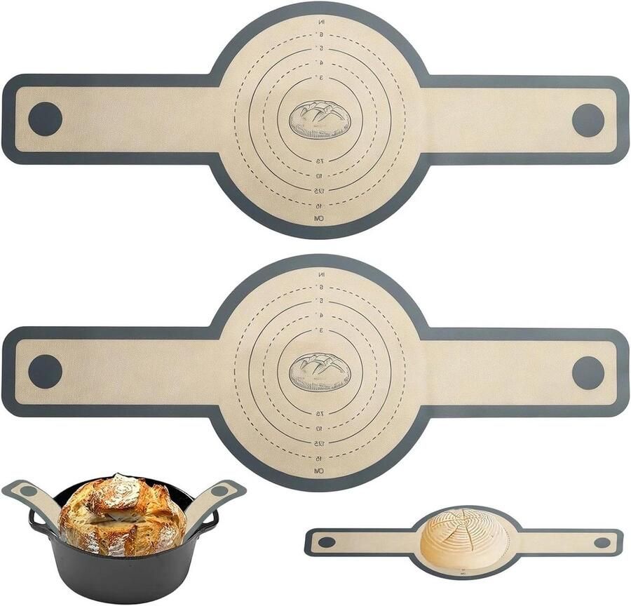 Broodbakmat voor pan Siliconen bakmat Brood bakken Met lange handgrepen 56 x 21 cm Grijs