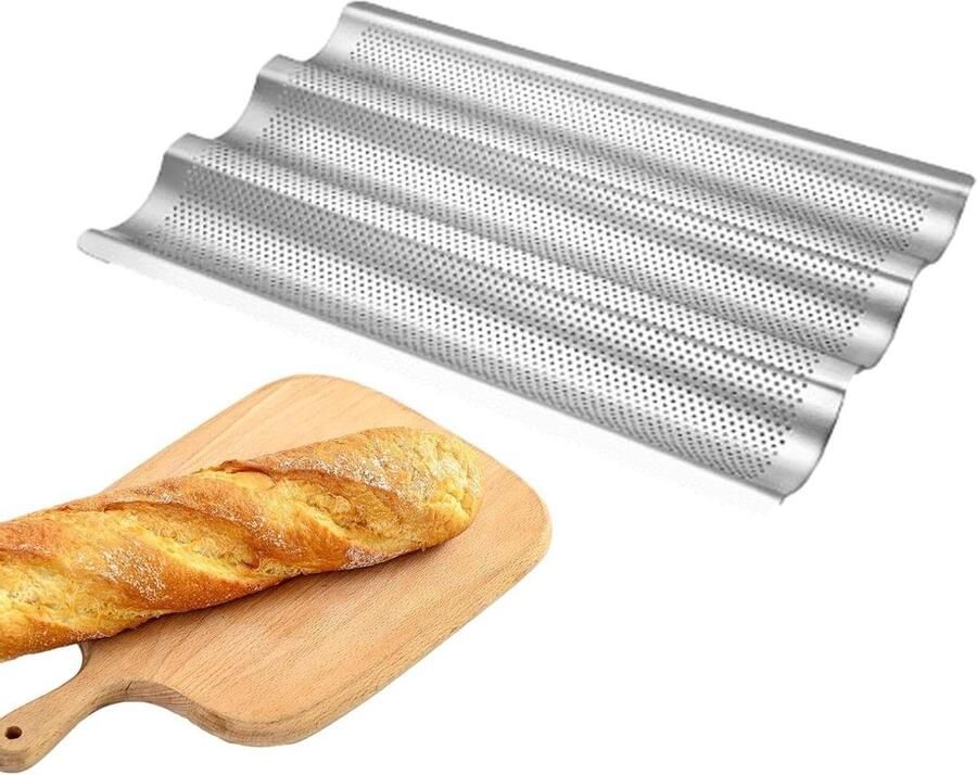 Broodbakpan Bakplaat Golven Brood Bakken Anti-aanbaklaag 38.9 x 25.3 cm Zilver