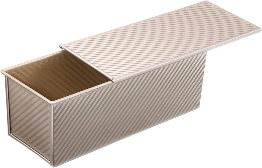 Broodbakpan met Deksel Broodblik Toastvorm Brood Bakken Thuis Antiaanbaklaag Koolstofstaal 32x12x11 cm Goud